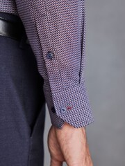 Brown/Navy Blue Regular Fit Single Cuff Signature Textured Trimmed Formal Shirt - Image 5 of 7