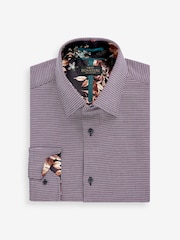Brown/Navy Blue Regular Fit Single Cuff Signature Textured Trimmed Formal Shirt - Image 6 of 7