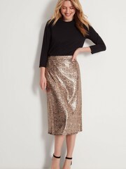 M&Co Brown Sequin Animal Midi Skirt - Image 1 of 5