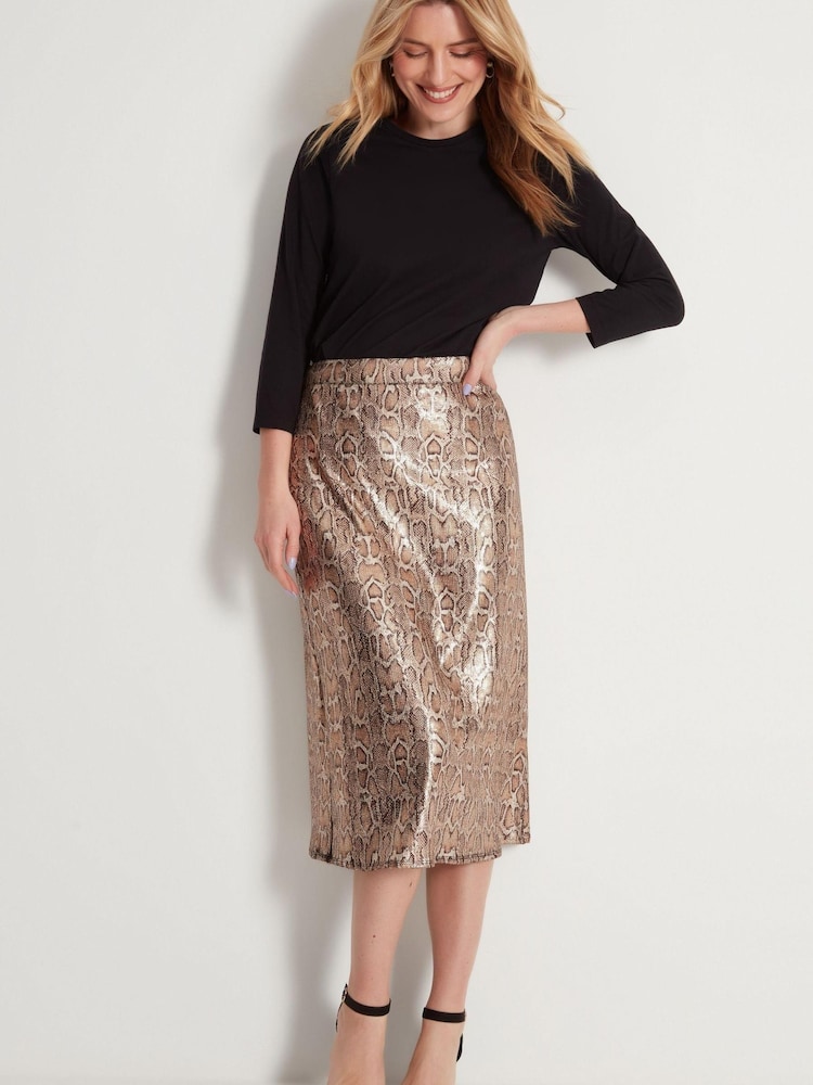 M&Co Brown Sequin Animal Midi Skirt - Image 1 of 5 M&Co Brown Sequin Animal Midi Skirt - Image 1 of 5