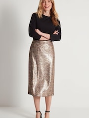 M&Co Brown Sequin Animal Midi Skirt - Image 3 of 5