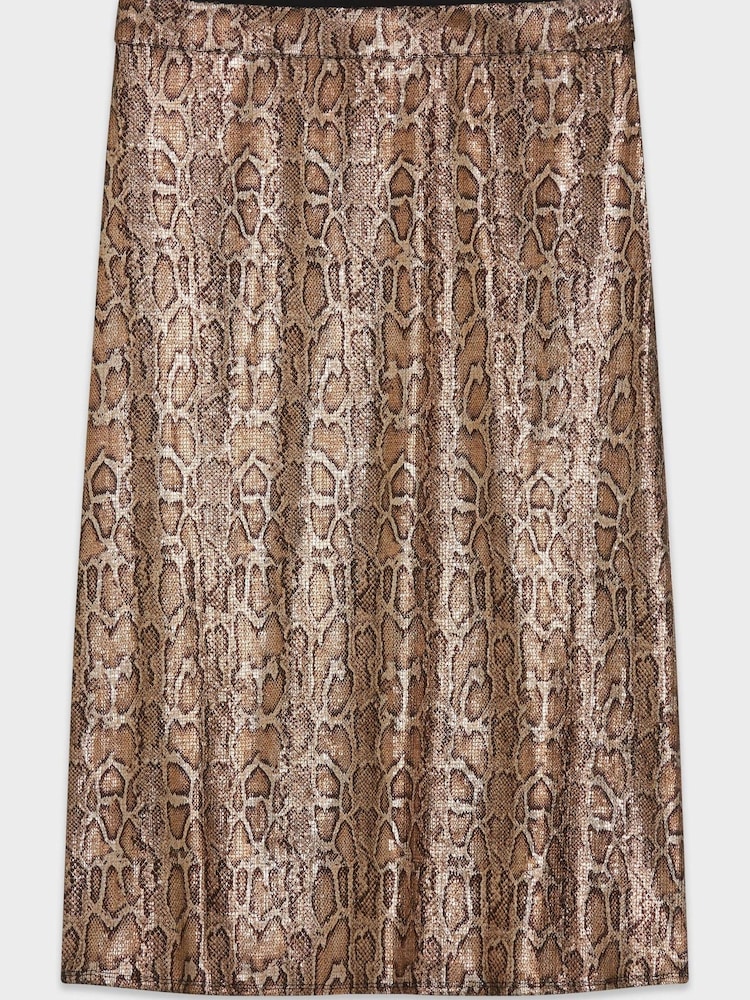 M&Co Brown Sequin Animal Midi Skirt - Image 5 of 5 M&Co Brown Sequin Animal Midi Skirt - Image 5 of 5