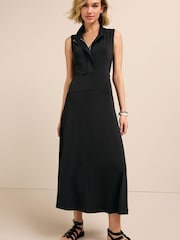 Black High Neck Sleeveless Zip Midi Dress - Image 1 of 5