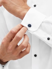 White Occasion Wing Collar Double Cuff Cotton Shirt - Image 5 of 8