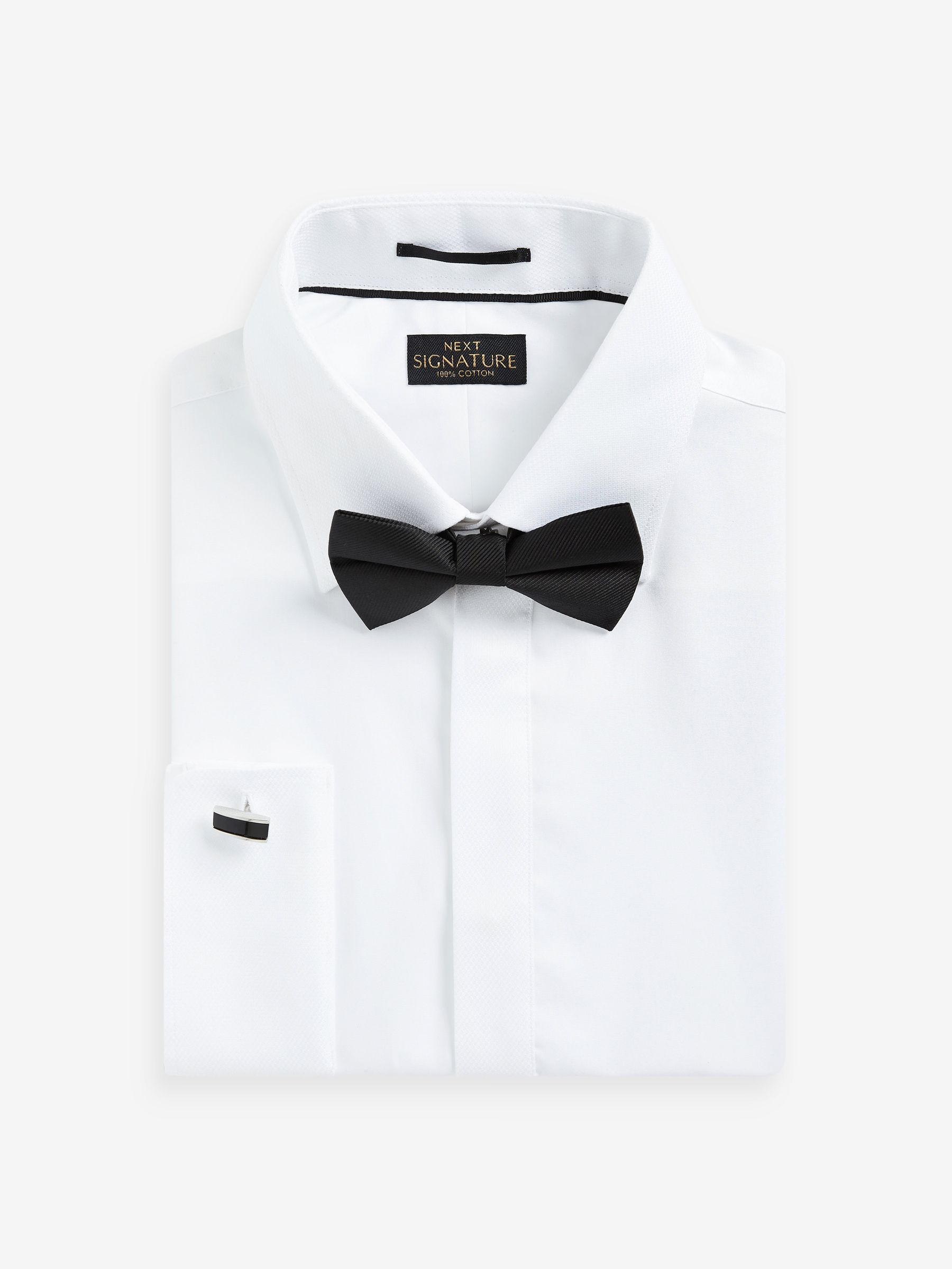 Next White Signature Occasion 100% Cotton Shirt and Black Bow Tie Pack