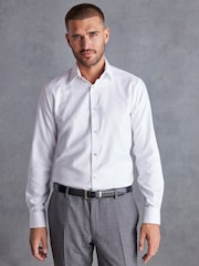 White 100% Cotton Herringbone Signature Trimmed Single Cuff Shirt - Image 1 of 7