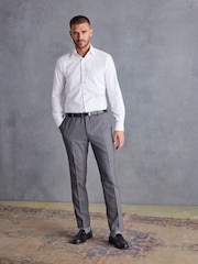 White 100% Cotton Herringbone Signature Trimmed Single Cuff Shirt - Image 2 of 7