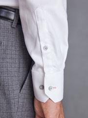 White 100% Cotton Herringbone Signature Trimmed Single Cuff Shirt - Image 5 of 7