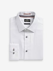 White 100% Cotton Herringbone Signature Trimmed Single Cuff Shirt - Image 6 of 7