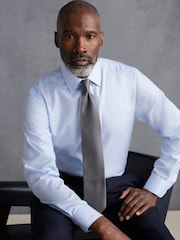 Blue 100% Cotton Herringbone Signature Trimmed Single Cuff Shirt - Image 1 of 10