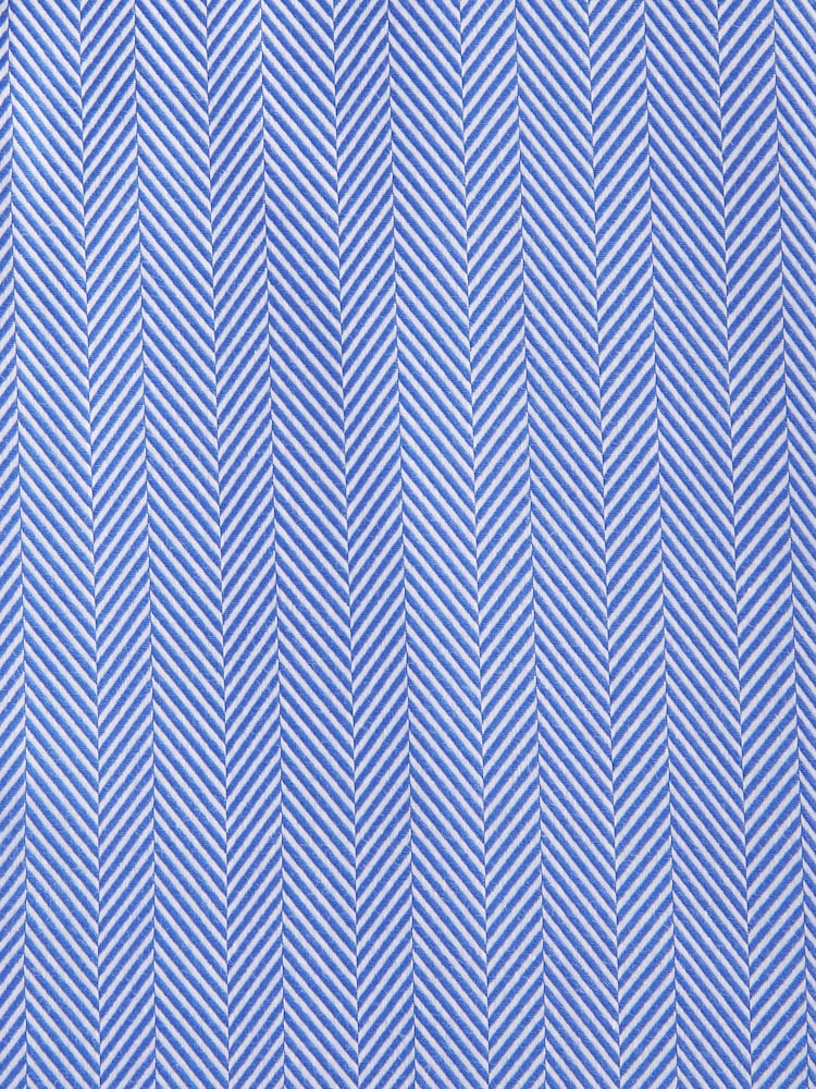Blue 100% Cotton Herringbone Signature Trimmed Single Cuff Shirt - Image 10 of 10