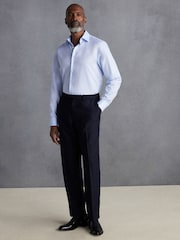 Blue 100% Cotton Herringbone Signature Trimmed Single Cuff Shirt - Image 2 of 10