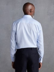 Blue 100% Cotton Herringbone Signature Trimmed Single Cuff Shirt - Image 3 of 10