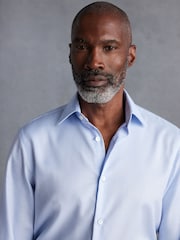 Blue 100% Cotton Herringbone Signature Trimmed Single Cuff Shirt - Image 4 of 10
