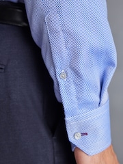 Blue 100% Cotton Herringbone Signature Trimmed Single Cuff Shirt - Image 7 of 10