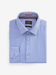 Blue 100% Cotton Herringbone Signature Trimmed Single Cuff Shirt - Image 8 of 10