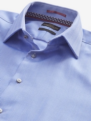 Blue 100% Cotton Herringbone Signature Trimmed Single Cuff Shirt - Image 9 of 10