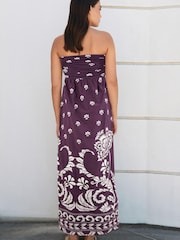 Purple Placement Print 100% Cotton Bandeau Maxi Dress - Image 2 of 5