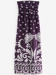 Purple Placement Print 100% Cotton Bandeau Maxi Dress - Image 5 of 5