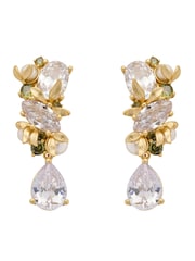CERENE Alia Olive and Clear Gold Tone Crystal Blossom Drop Earrings - Image 4 of 6