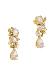 CERENE Alia Olive and Clear Gold Tone Crystal Blossom Drop Earrings - Image 5 of 6