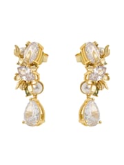 CERENE Alia Olive and Clear Gold Tone Crystal Blossom Drop Earrings - Image 6 of 6