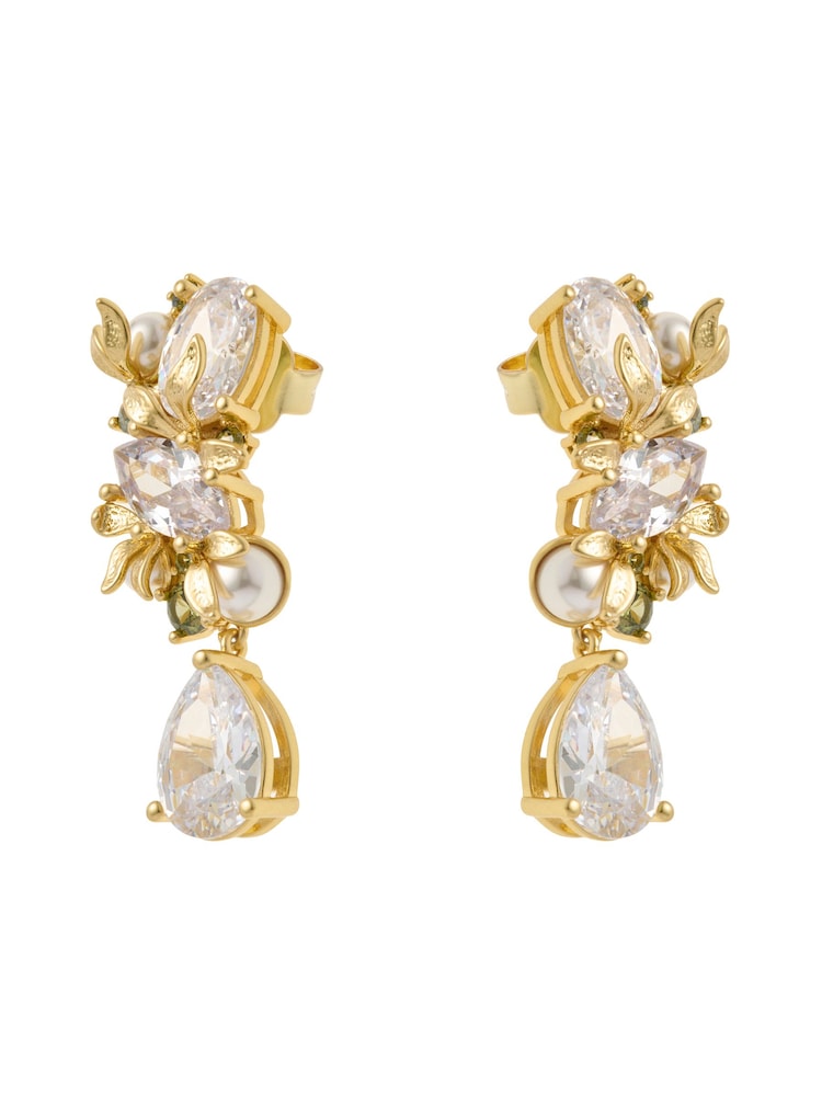 CERENE Alia Olive and Clear Gold Tone Crystal Blossom Drop Earrings - Image 6 of 6