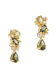 CERENE Alia Olive Green Gold Tone Crystal Blossom Drop Earrings - Image 5 of 6
