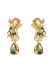CERENE Alia Olive Green Gold Tone Crystal Blossom Drop Earrings - Image 6 of 6