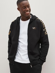 Emporio Armani EA7 Shoulder Logo Zip Through Black Hoodie - Image 1 of 4