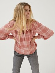 FatFace Brown Check Lou Blouse - Image 5 of 10