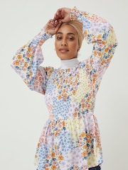 FatFace Natural Fran Meadow Patch Shirred Top - Image 1 of 5