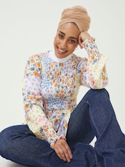 FatFace Natural Fran Meadow Patch Shirred Top - Image 3 of 5