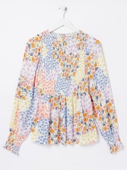FatFace Natural Fran Meadow Patch Shirred Top - Image 5 of 5