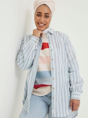 FatFace Blue Billie Stripe Longline Shirt - Image 1 of 6