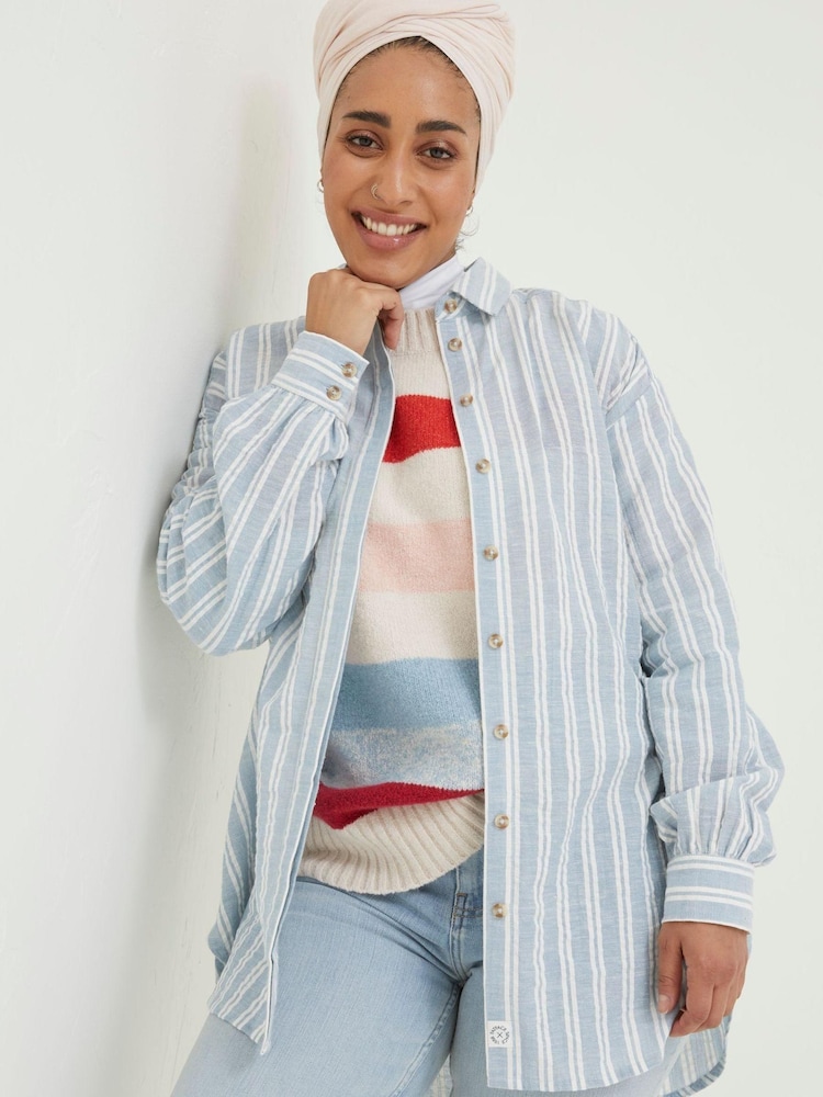 FatFace Blue Billie Stripe Longline Shirt - Image 1 of 6