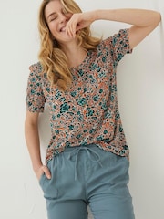 FatFace Orange Jodie Sketched Floral Blouse - Image 1 of 4