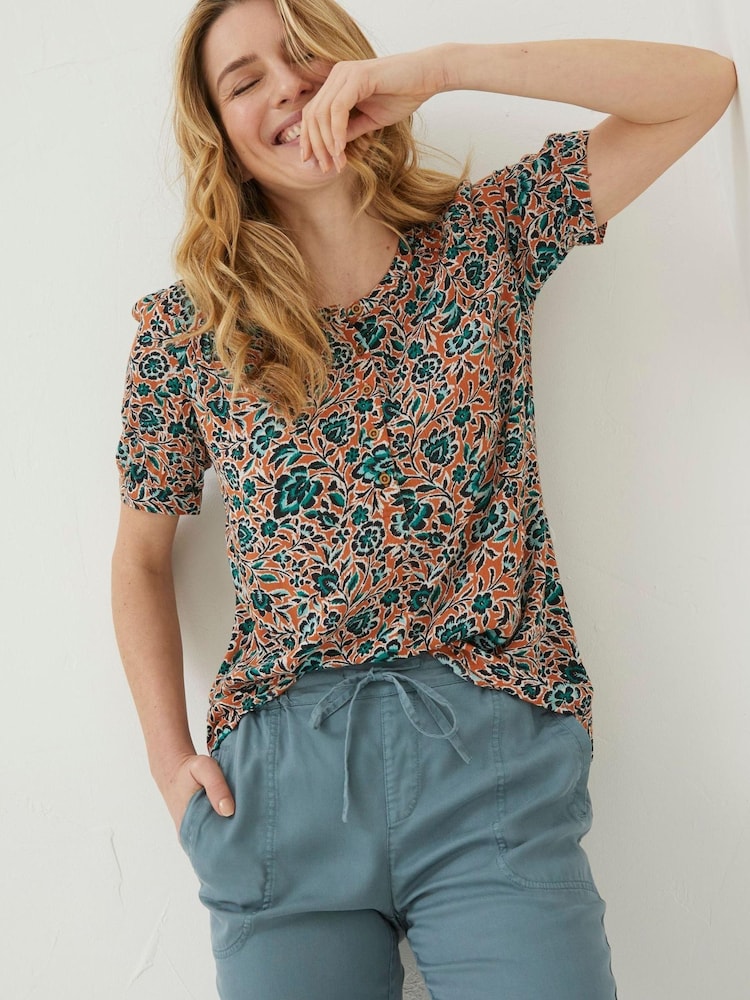 FatFace Orange Jodie Sketched Floral Blouse - Image 1 of 4