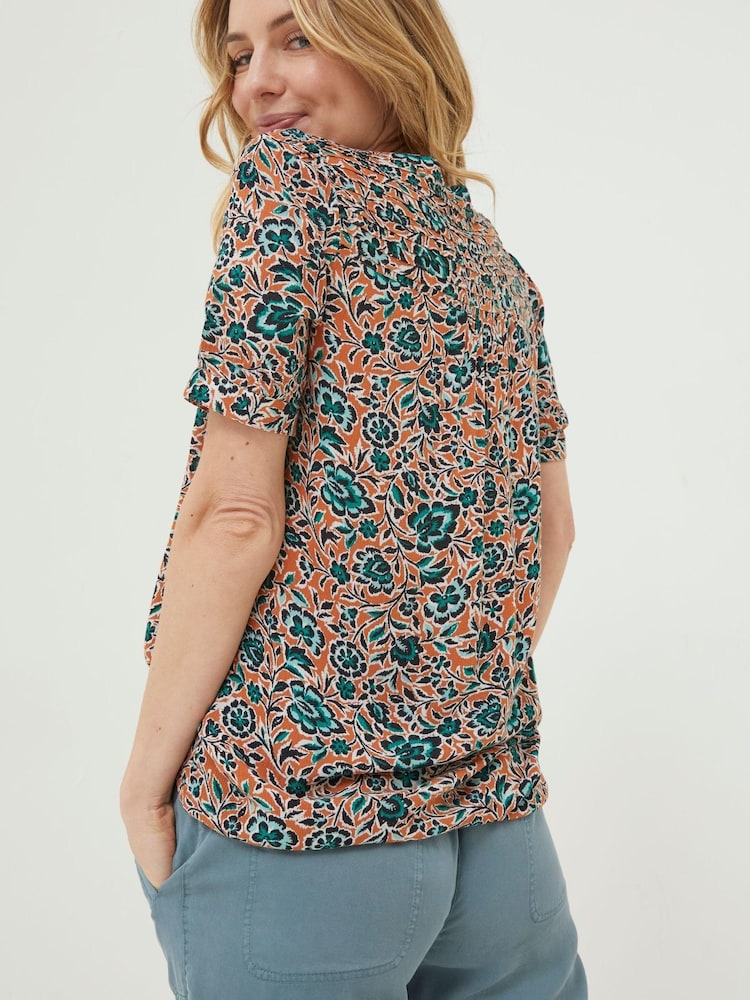 FatFace Orange Jodie Sketched Floral Blouse - Image 2 of 4