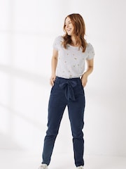 FatFace Blue Paperbag Trousers - Image 3 of 5