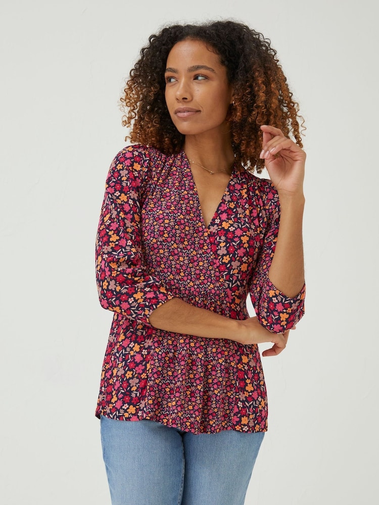 FatFace Red Frankie Retro Wrap Blouse - Image 1 of 5