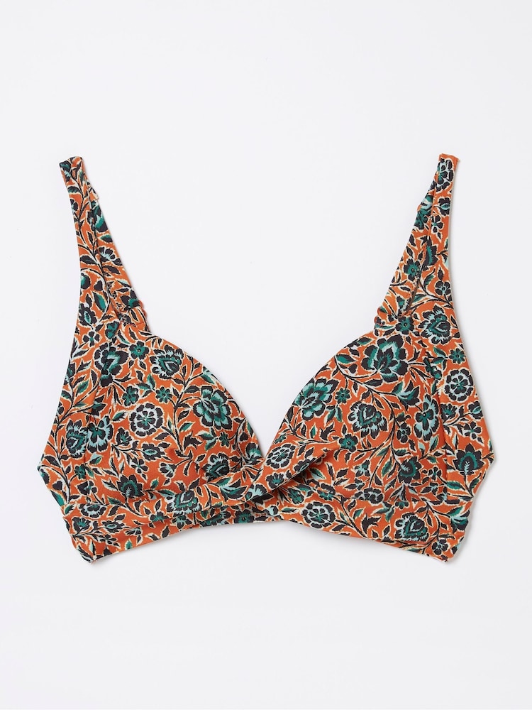 FatFace Orange Sketched Floral Bikini Top - Image 6 of 6