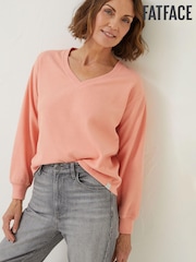 FatFace Orange Vienna V-Neck Sweatshirt - Image 1 of 5