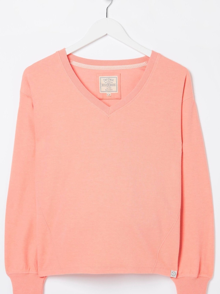 FatFace Orange Vienna V-Neck Sweatshirt - Image 5 of 5