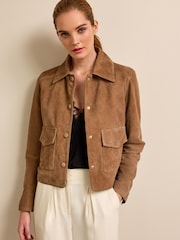 Tan Brown Real Suede Shacket - Image 1 of 6