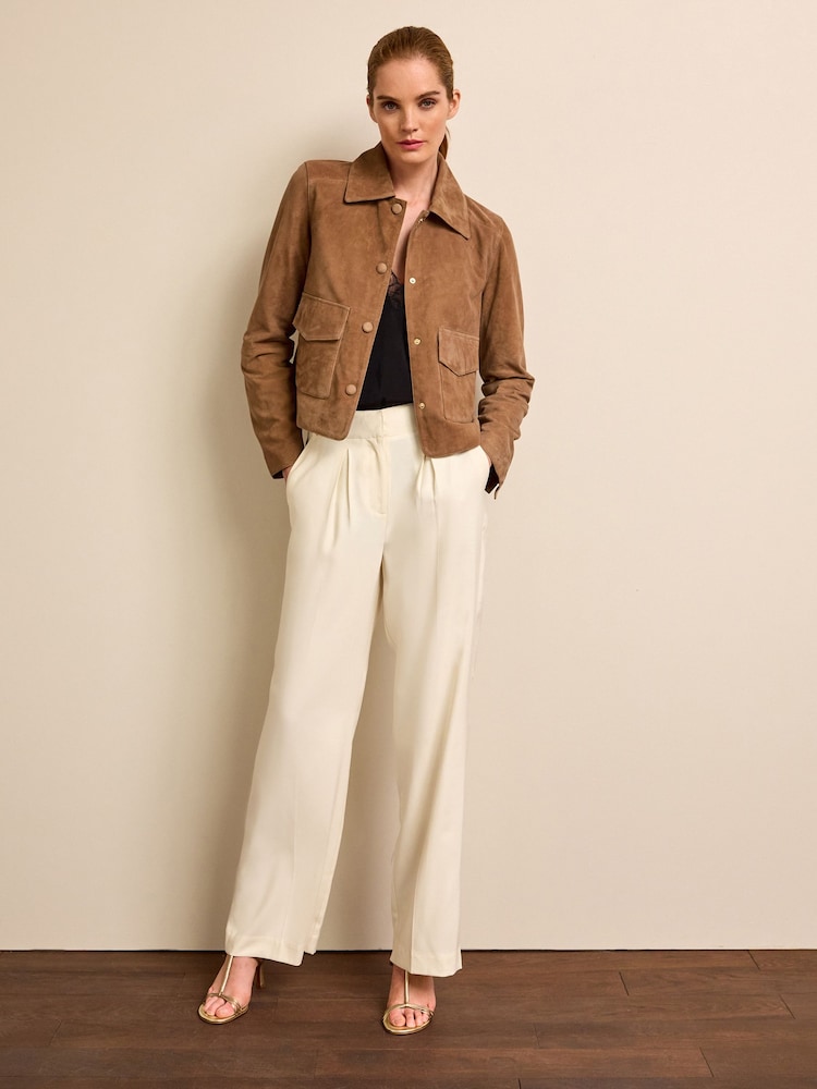 Tan Brown Real Suede Shacket - Image 2 of 6