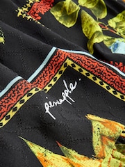 Schwarz mit Fruchtprint - Schulterfreies Sommerkleid mit Neckholder - Bild 3 von 7