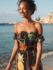 Schwarz mit Fruchtprint - Schulterfreies Sommerkleid mit Neckholder - Bild 4 von 7