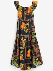 Schwarz mit Fruchtprint - Schulterfreies Sommerkleid mit Neckholder - Bild 6 von 7