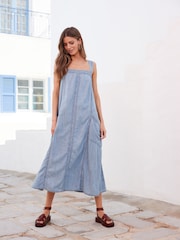 Light Blue TENCEL™ Linen Blend Summer Maxi Dress - Image 2 of 6